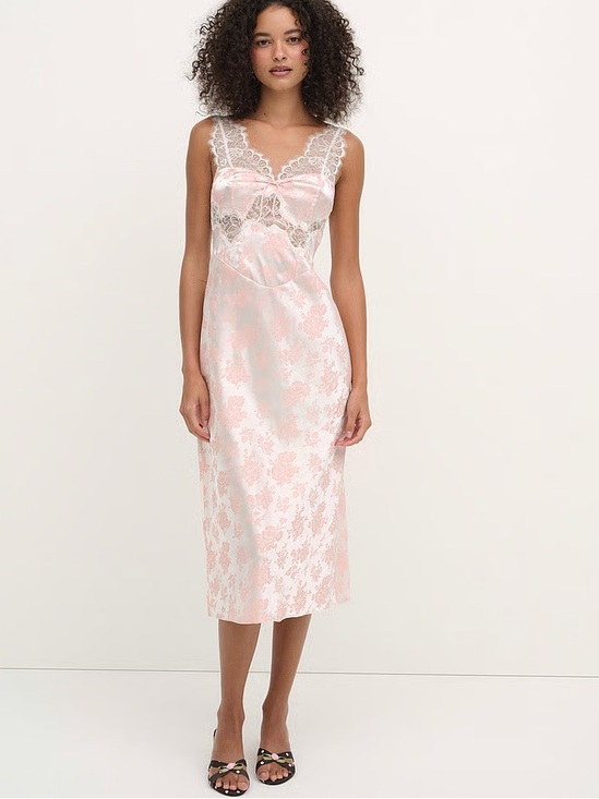 For Love And Lemons Dresses & Skirts - For Love & Lemons Pink Lace-Trim Satin Midi Dress